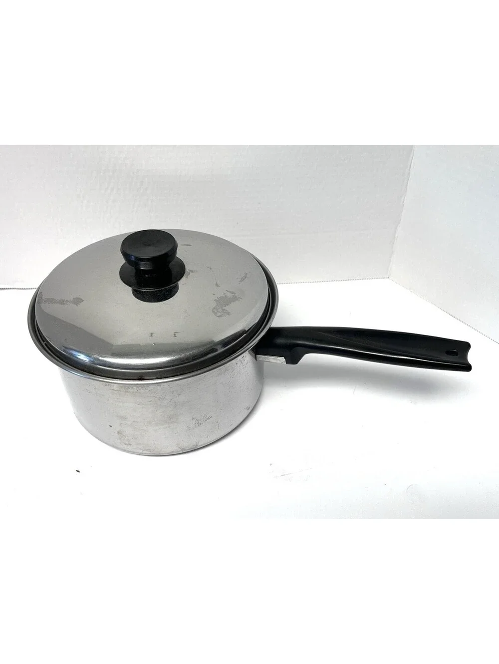 Set of 2 Vtg Lustre Craft 1 Qt & 2 Qt Multi-core Stainless Saucepan Pot w/ Lids